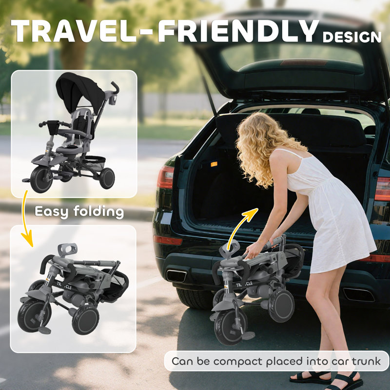 Tricycle pour tout-petits 6 en 1 pour 1-5 ans avec poignée, noir, Noir