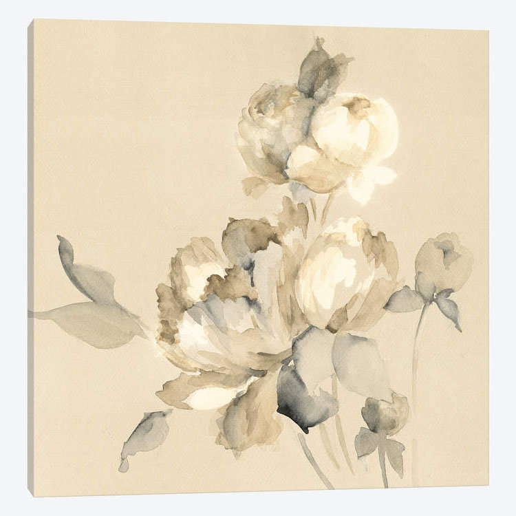« pivoine fleurs », impression sur toile, H 18 po x l 18 po x P 1,5 po, Pas de tapis, Toile tendue
