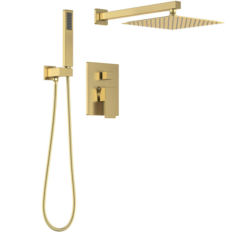 Système de douche carré moderne, pomme de douche à pluie avec douchette, ensemble de robinet de douche, Or brossé