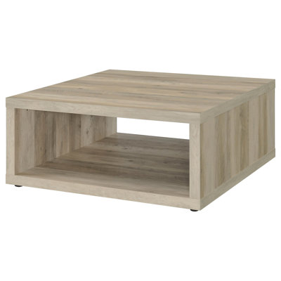 Table basse carrée en bois d'ingénierie avec finition en pin vieilli, moderne et durable pour tout espace de vie