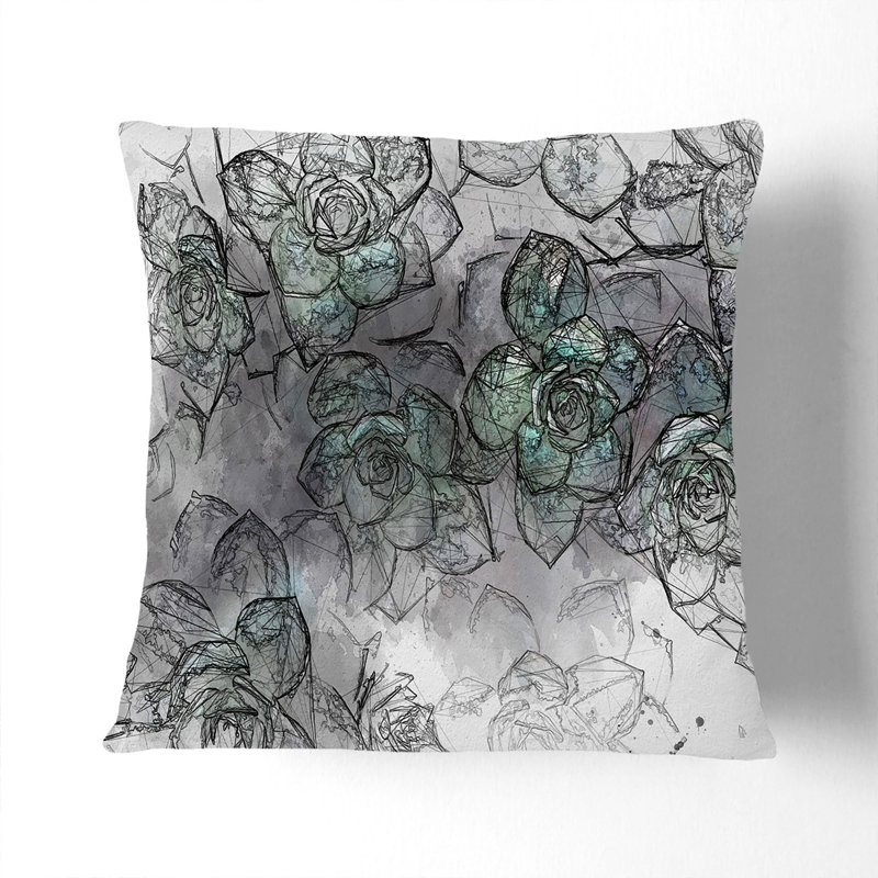 Succulent in Bloom Cushion with Filling, White, 55cm H x 55cm W x 20cm D