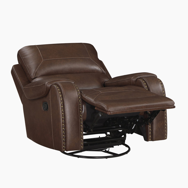 Fauteuil inclinable et pivotant traditionnel de 40,5 po Xenja, Similicuir brun