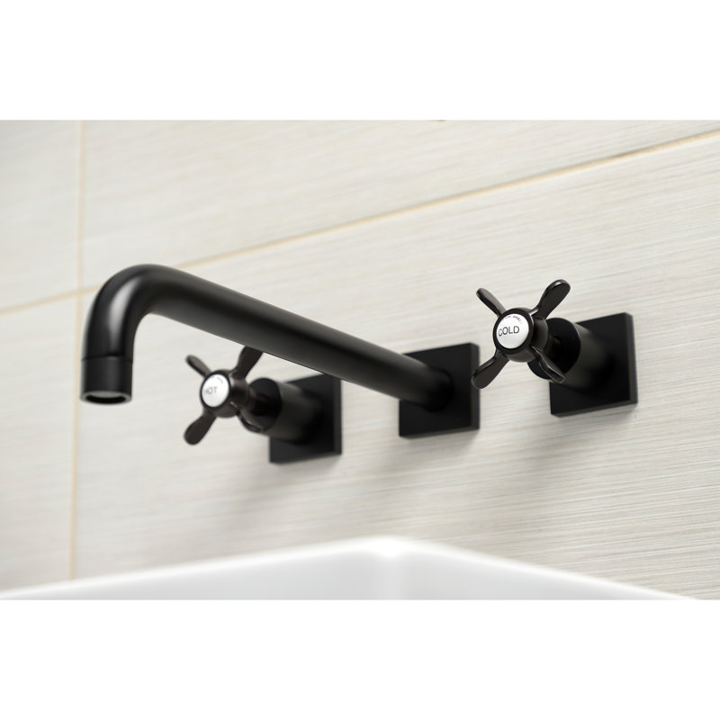 Kingston Brass Essex Two-Handle 3-Hole Wall Mount Roman Tub Faucet, Matte Black