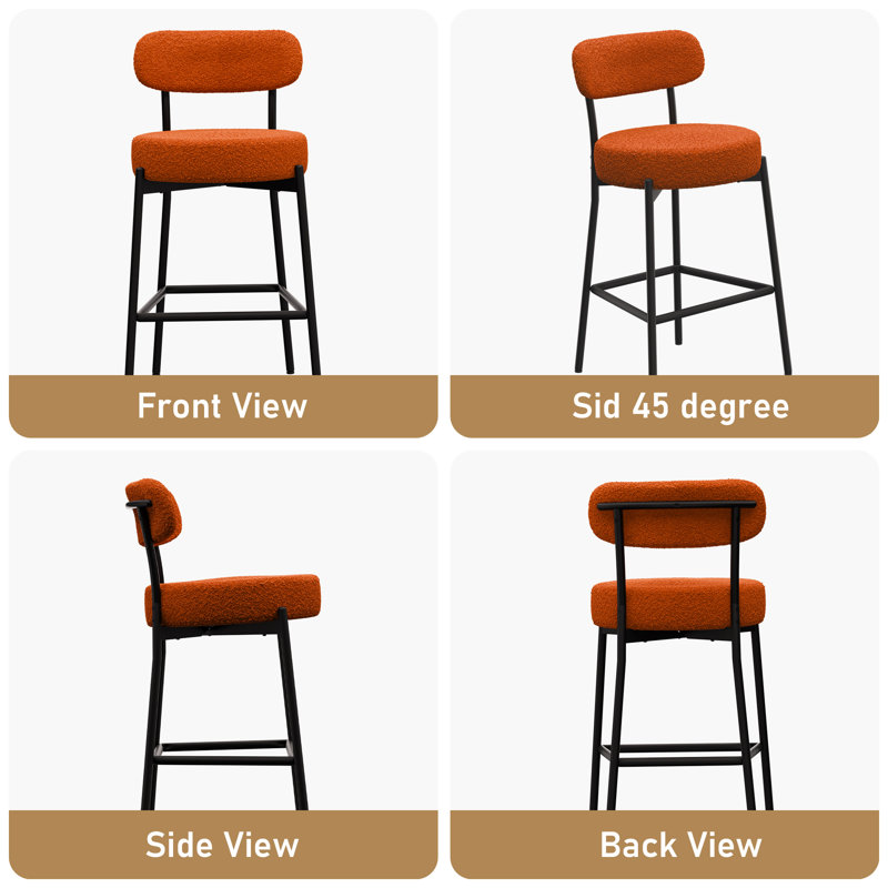 Sherpa Counter Height Bar Stools Set of 4 Modern Upholstered Barstools with Curved Open Back/Round Seat Boucle Comfortable Bar Chairs for Kitchen Island, 24.6 Inch