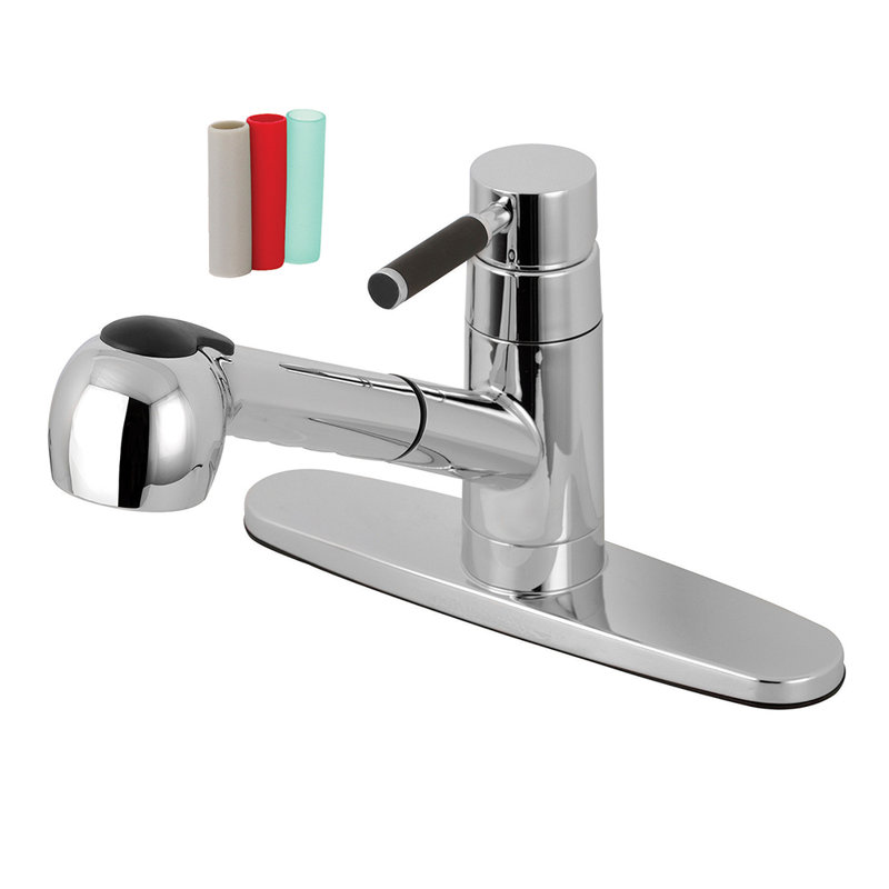 Kingston Brass Kaiser Single-Handle 1-or-3 Hole Deck Mount Pull-Out Sprayer Kitchen Faucet, Polished Chrome