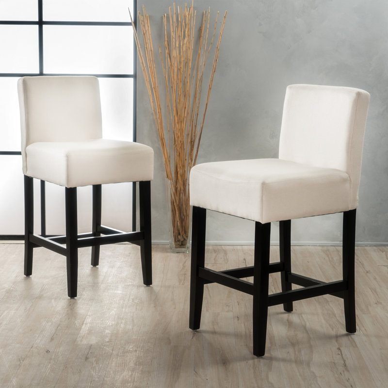 Tabouret de comptoir 2 pièces Kd, tissu beige, bois, P 18,04 po x l 21,83 po, H 36,8 po, paire de tabourets, base en bois massif, base en bois massif, 18,04 po, profondeur 21,83 po, largeur 37,73 po, finition contemporaine