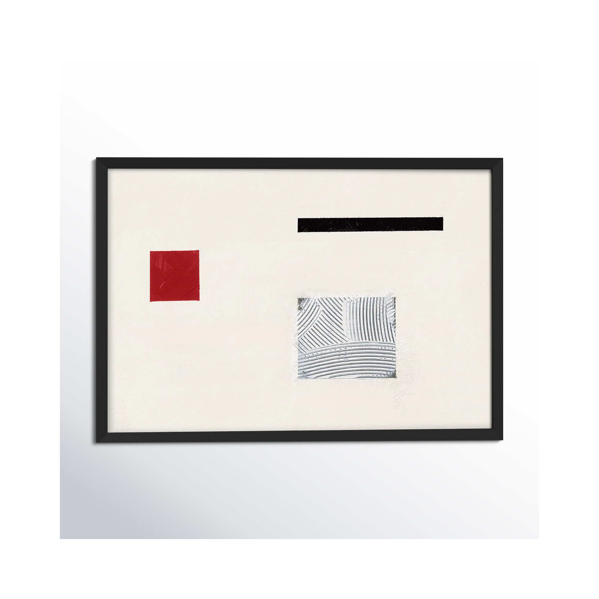 Tempo With Red 1 by Robert Kamnatnik, Black Framed Paper, 14" H x 20" W x 1.25" D
