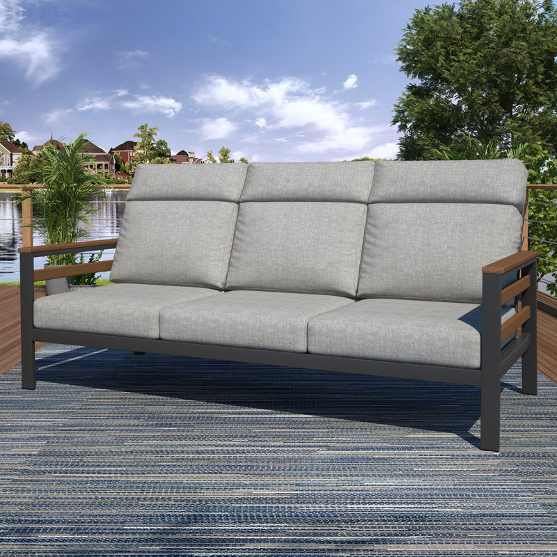 Townsend Metal Outdoor Sofa With Sunbrella Cushion, Canvas Granite, Brown