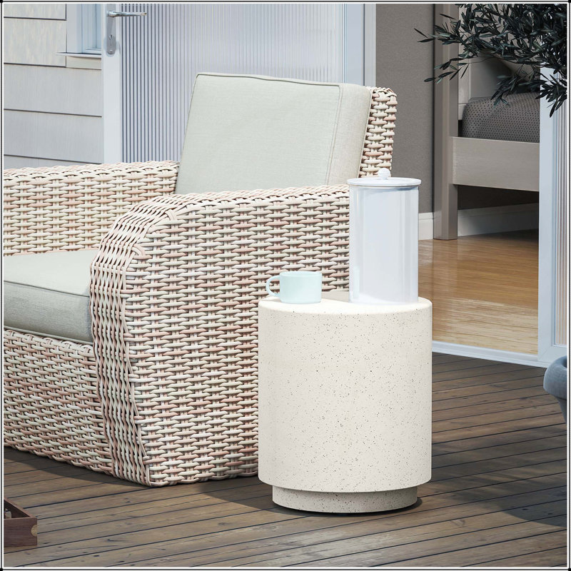Table d'appoint ronde de style nordique avec finition imitation béton, parfaite pour une utilisation intérieure et extérieure, stable et facile à nettoyer.
