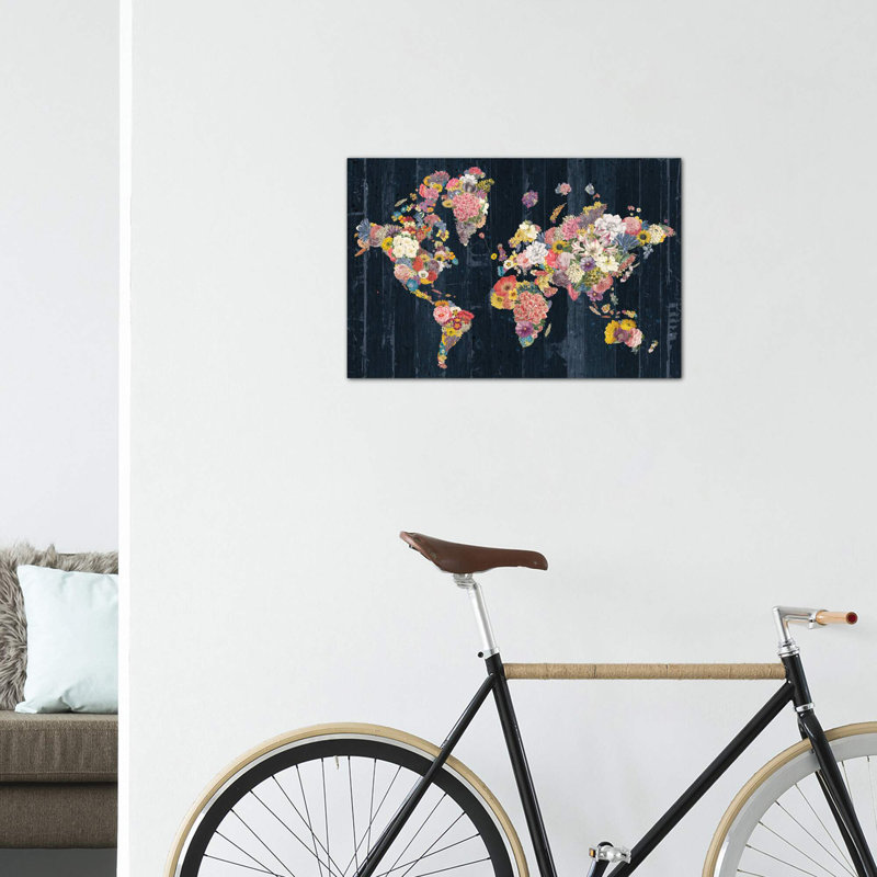 «Botanical Floral Map» par Wild Apple Portfolio - impression d'art graphique, H 26 po x l 40 po x 1,5 po, Pas de tapis