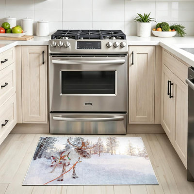 Tapis d'intérieur clair renne lavable à la machine Winter Reindeer