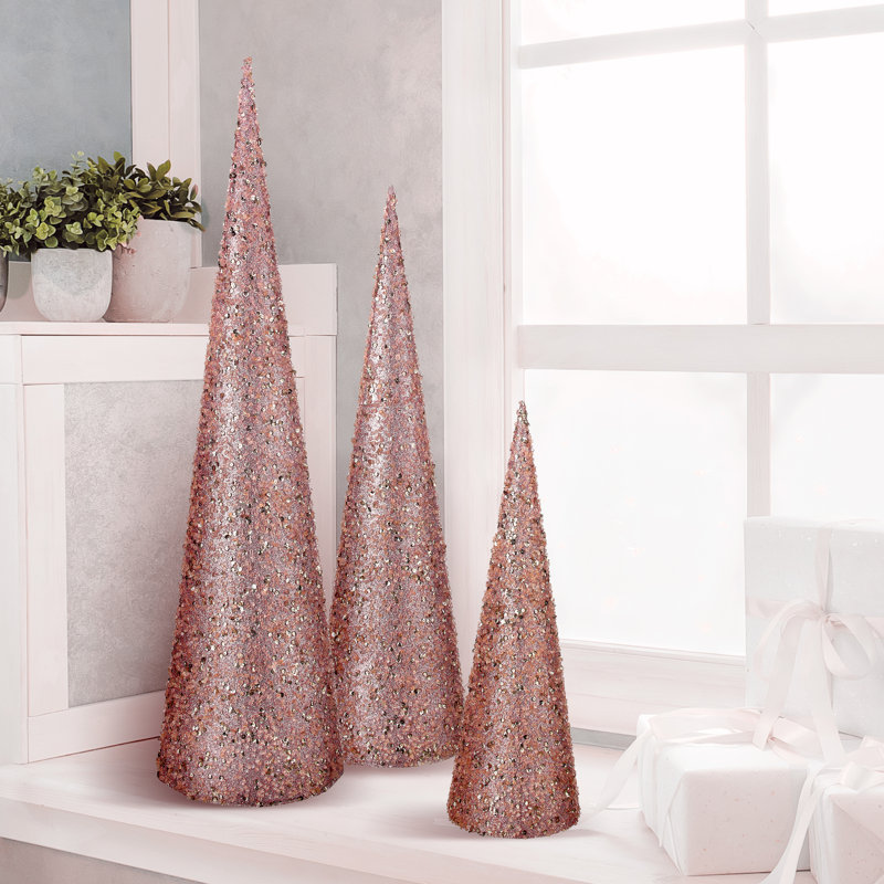 18-24-30"  Sequin And Bead Cone Tree 3 Piece Set