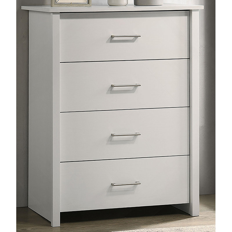 Commode 4 tiroirs avec poignées en métal, Blanc