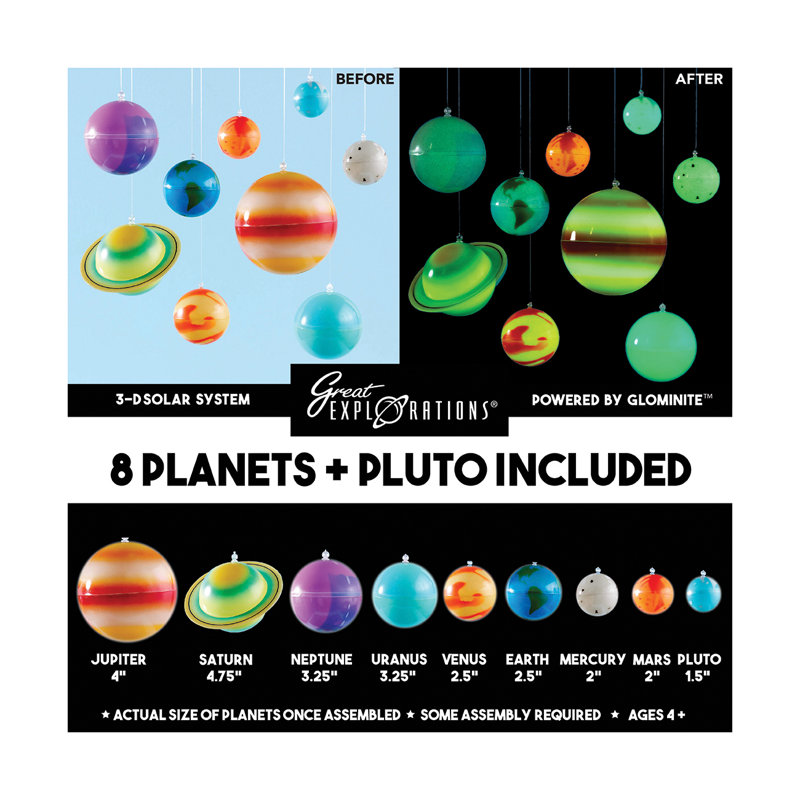 Glow-in-the-Dark 3D Solar System Ceiling Hanging Kit