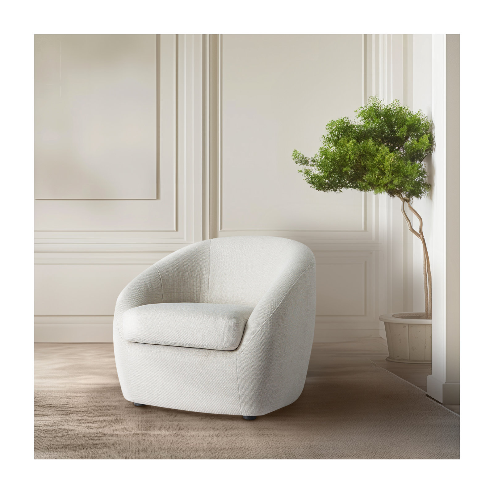 Stargazer Upholstered Barrel Chair, Luxe Cream Basketweave