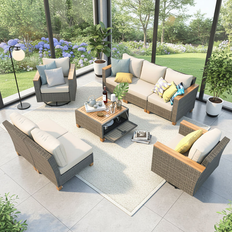Ensemble de mobilier d'extérieur en osier 8 pièces 8 pièces, Beige