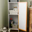Armoire de rangement pour salle de bain haute avec portes en bambou - naturel / blanc