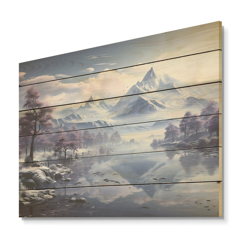 Harmonie de montagne, sommet de montagne, art sur bois de pin naturel, H 30 po x l 40 po