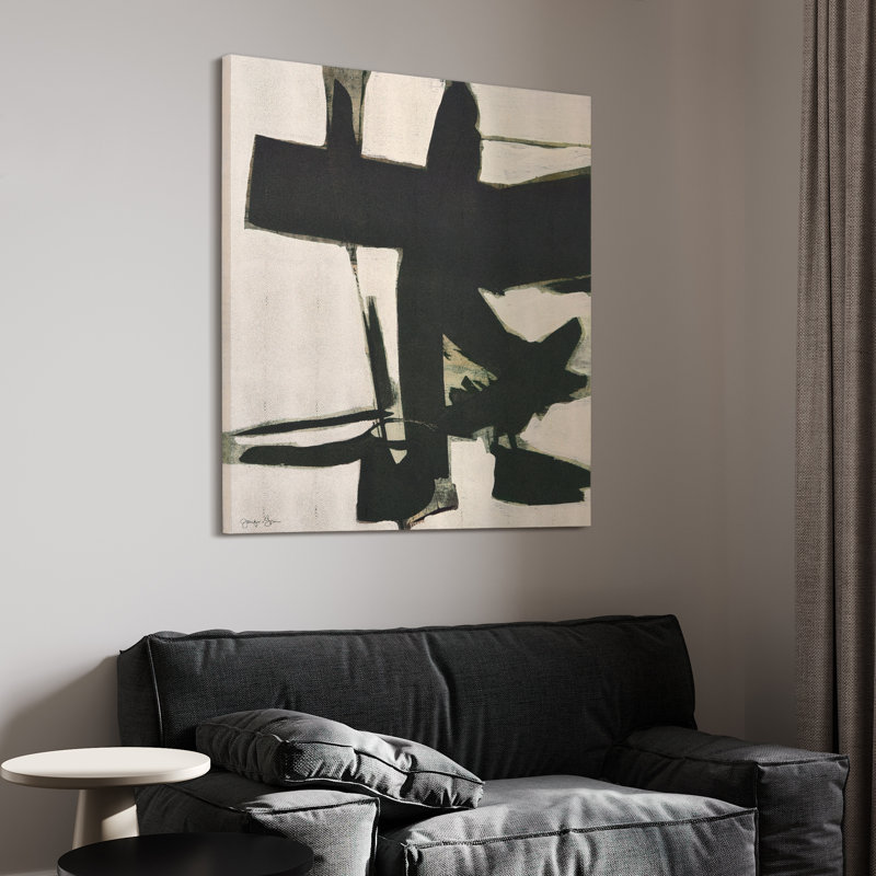 Bold Abstraction II Black and White Canvas Wall Art with Gold Shagreen