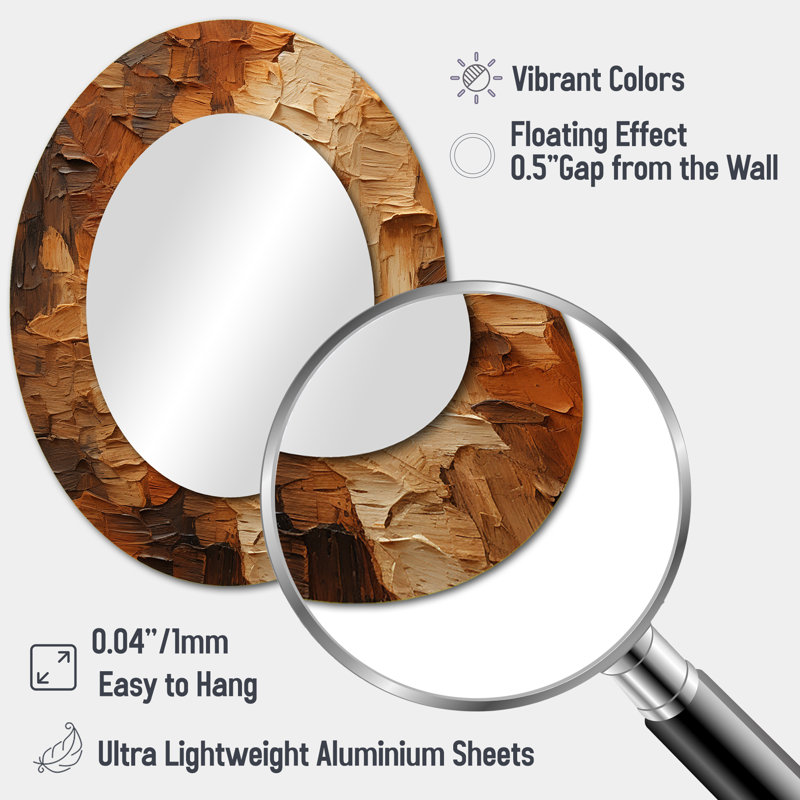 Brown tree bark Essence 2 - Landscapes Oval Decorative Mirror On Metal, 43" H x 33" W
