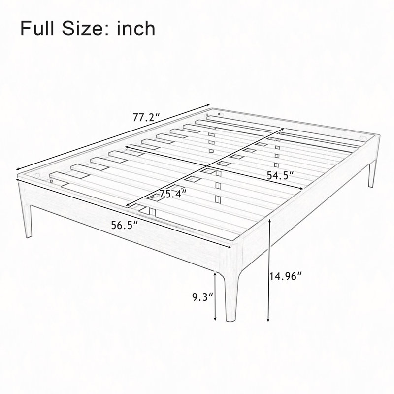Base de lit plateforme en bois de bambou sec de 15 po de hauteur, avec support en métal à lattes de bois, aucun sommier requis, assemblage facile
