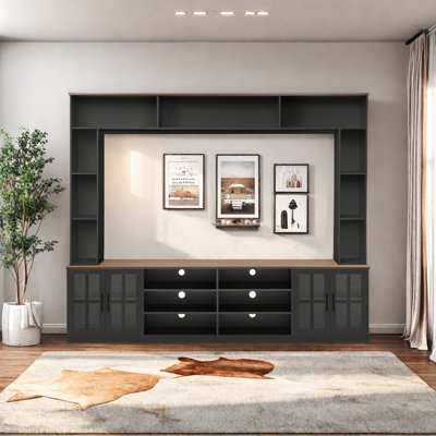 Entertainment Center For Tvs Up To 80 Inches,Modern Media Console With Storage Cabinets & Open Shelves, Tv Stand With Tempered Glass Doors & Cable Management