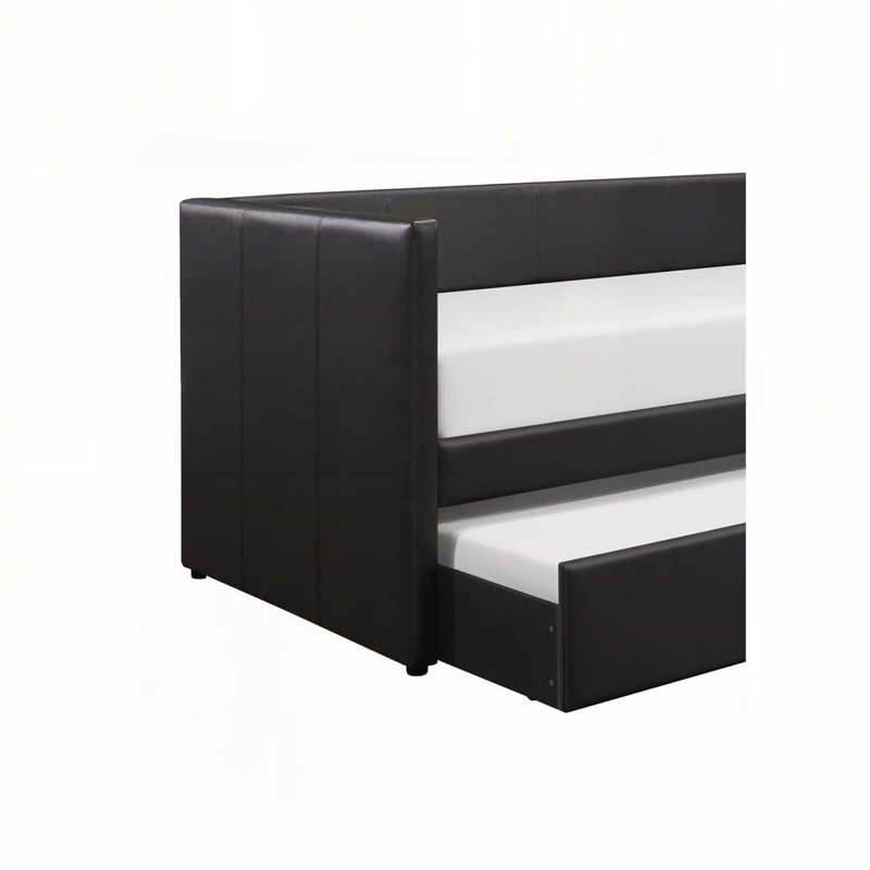 Faux Leather Upholstered Daybed with Trundle, Black