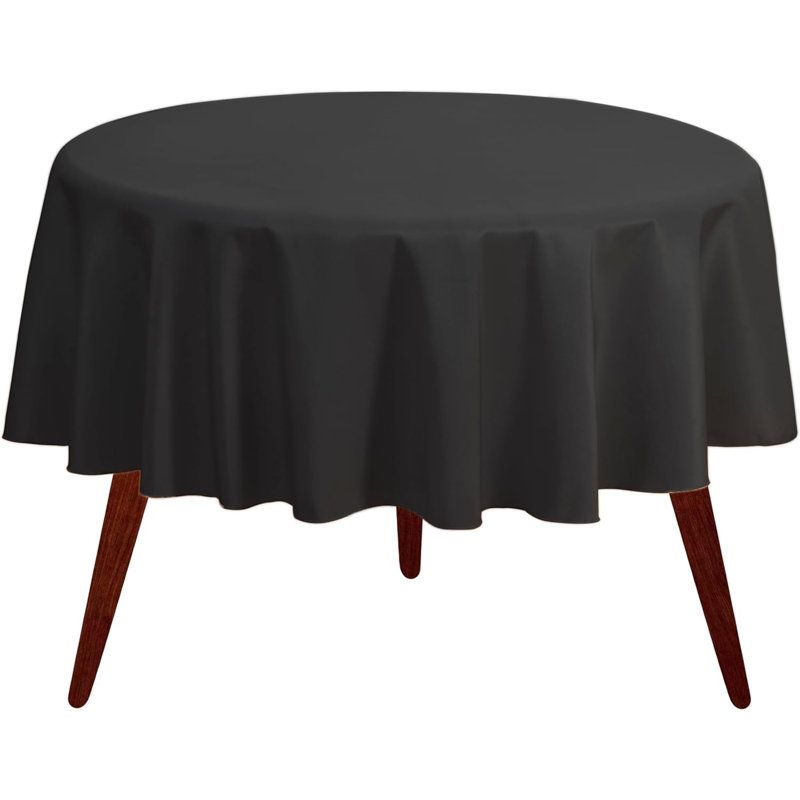 Ambee Round No Pattern Polyester Tablecloth, 70" Round, Black