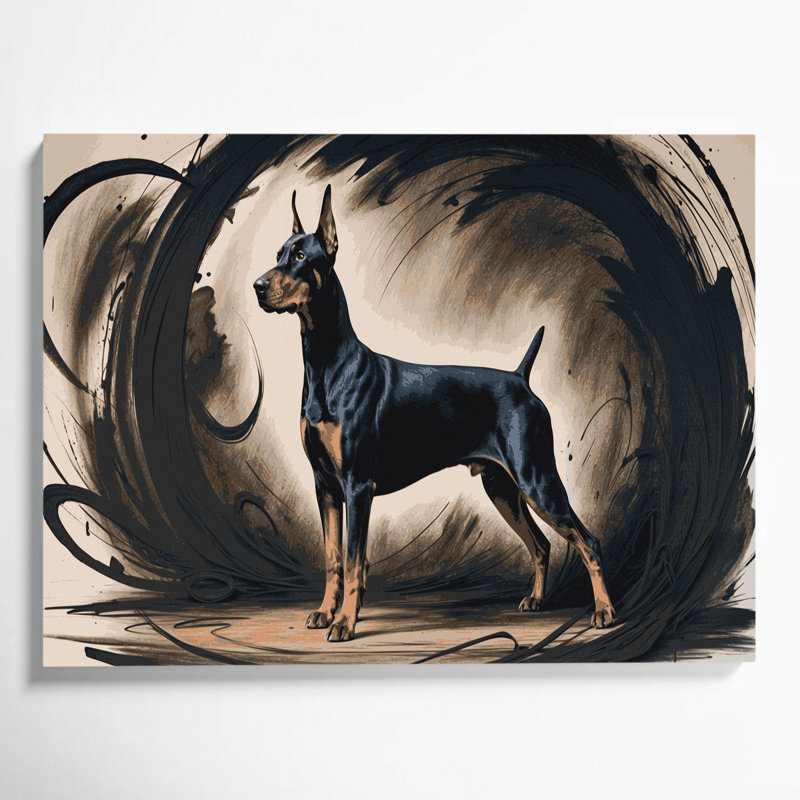 «Dogs Doberman Pinscher», art mural sur toile noire, H 16 po x l 20 po