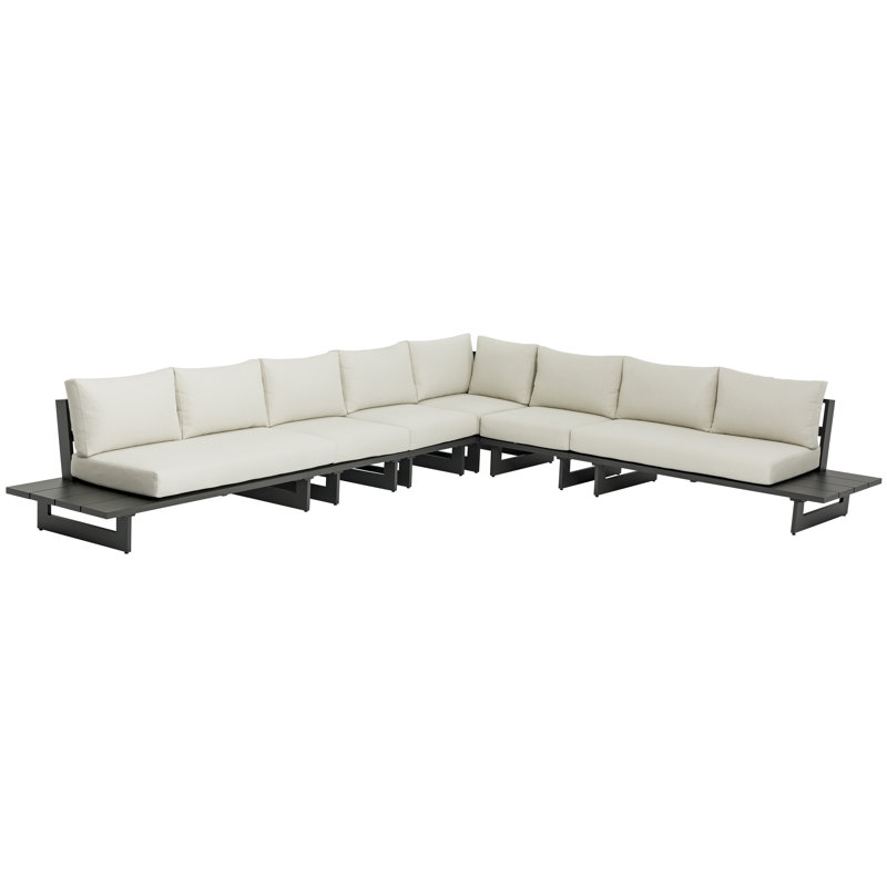 Canapé modulaire d'extérieur avec coussins Kirit 157, gris, Crème