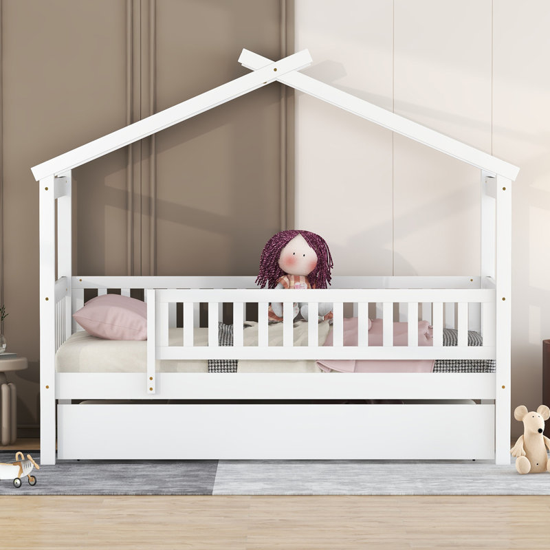 Lit en bois avec lit gigogne simple, Lit simple, Blanc