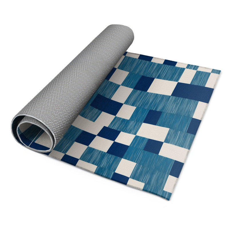 Tapis d'intérieur et d'extérieur à carreaux bleu, Rectangle 4pi x 6 pi