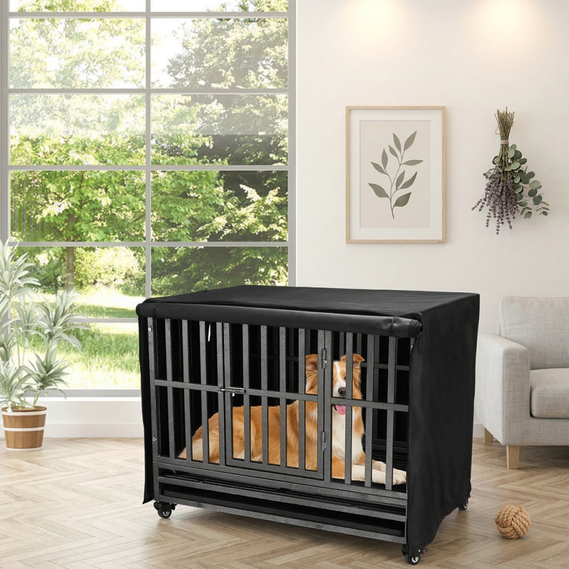 Housse robuste pour cage de chien de 48 pouces, fabriquée en tissu Oxford 600D durable, insonorisante, hydrofuge, protectrice du soleil, s'adapte à la cage métallique, comprend un panneau latéral respirant (housse seulement)