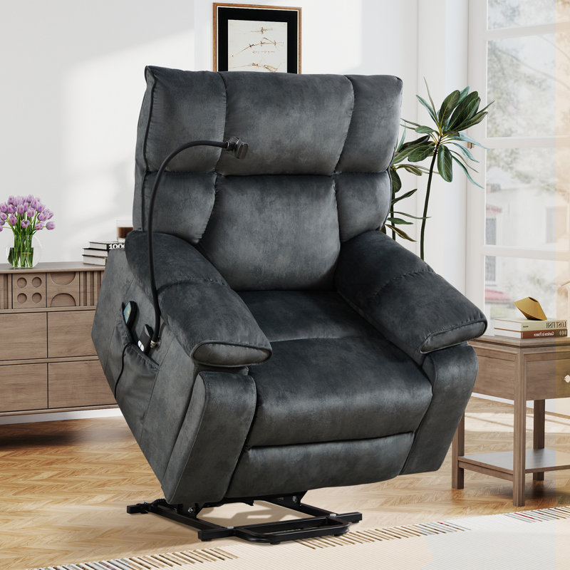 38.98" Wide Power Lift Massage Recliner With Heat, Cup Holders & Phone Stand, Charcoal Gray