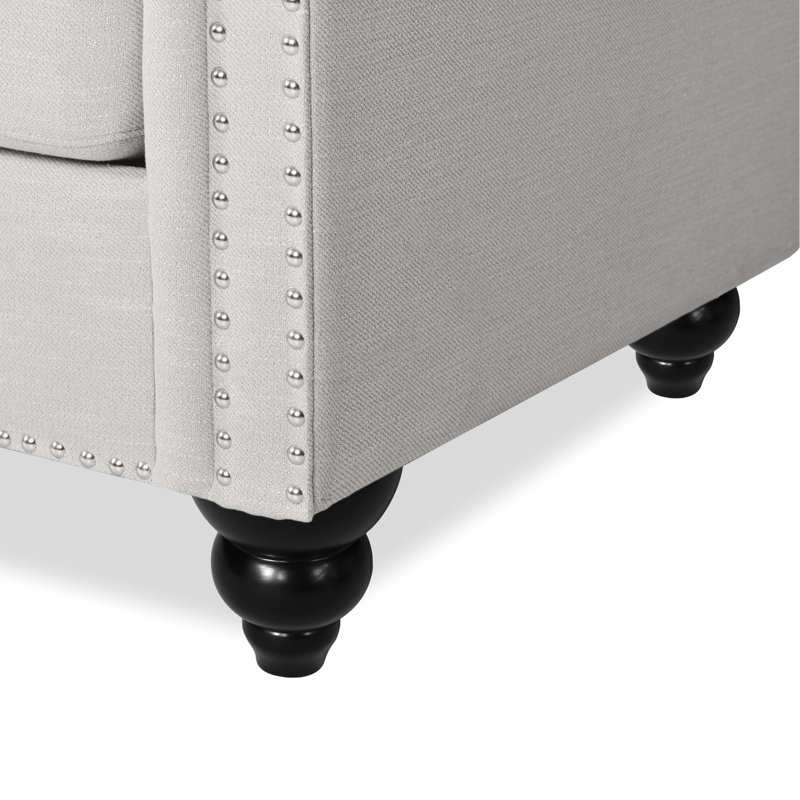 3 Seater Grey For Living Area, With Intricate Button Tufting And A Comfortable Low Back, 83"W X 32"D 26"H Timeless 3 , Laid-Back Home,