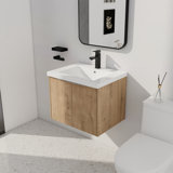 24" Single Sink Wall Mounted Bathroom Vanity,Floating Vanity With 2 Doors and White Resin Top