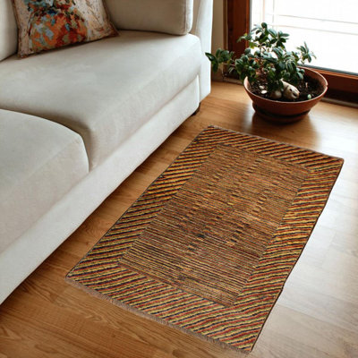 Abramowitz Abstract Handmade Hand-Knotted Rectangle 3'1" x 5'1" Wool Area Rug in Brown
