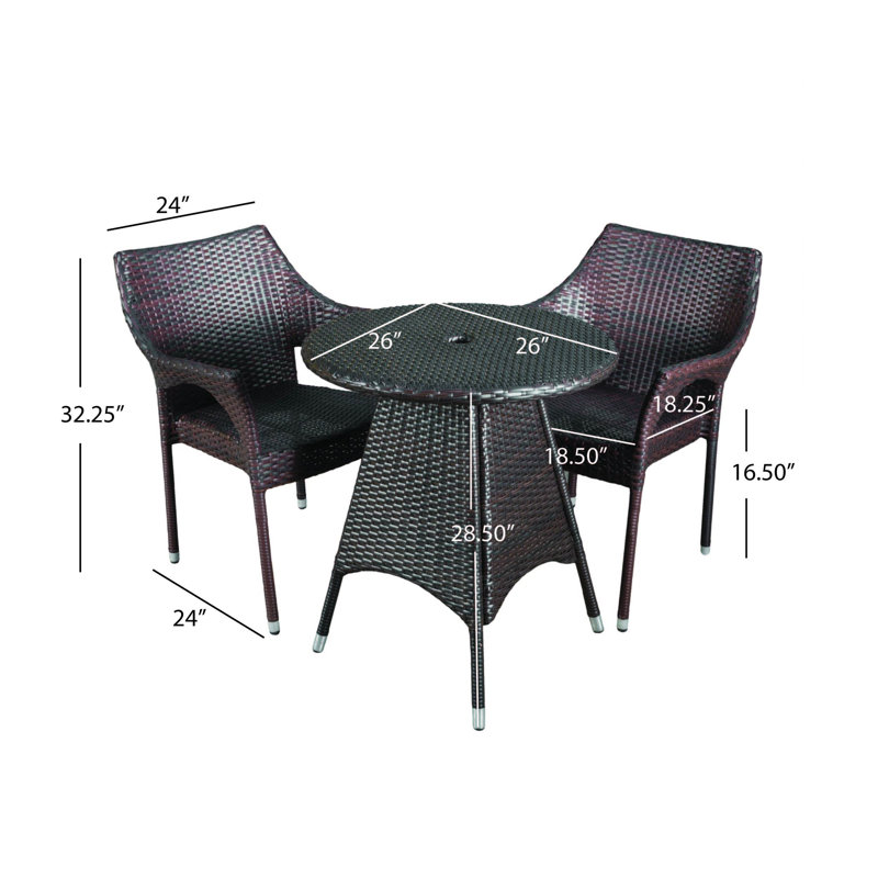 Getchell 2 - Person Wicker Patio Dining Set with Round Table