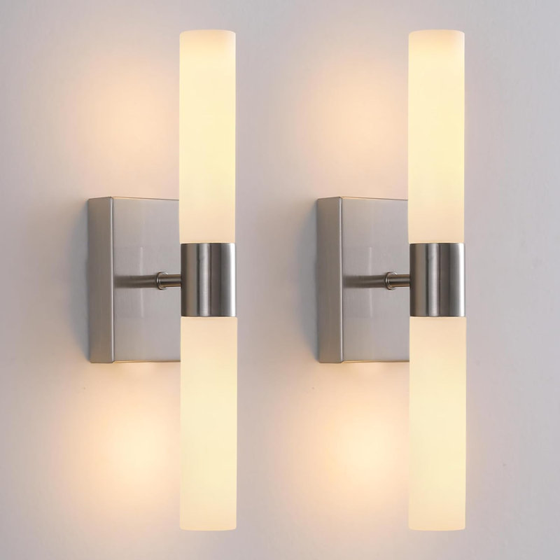 Wall Sconces Set Of Two Modern Bathroom Sconces Wall Lighting Set Of 2 Frosted Glass Shade Indoor Wall Lamp Wall Mounted Lights Metal Wall Light Fixtures For Living Room Stairs