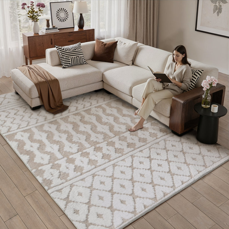 Tapis en velours de coton Bohemian, Beige, Rectangle 5 pi x 7 pi