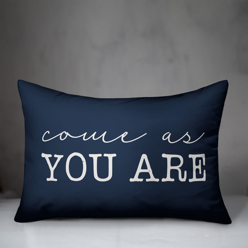 Textual Outdoor Throw Pillow, Navy