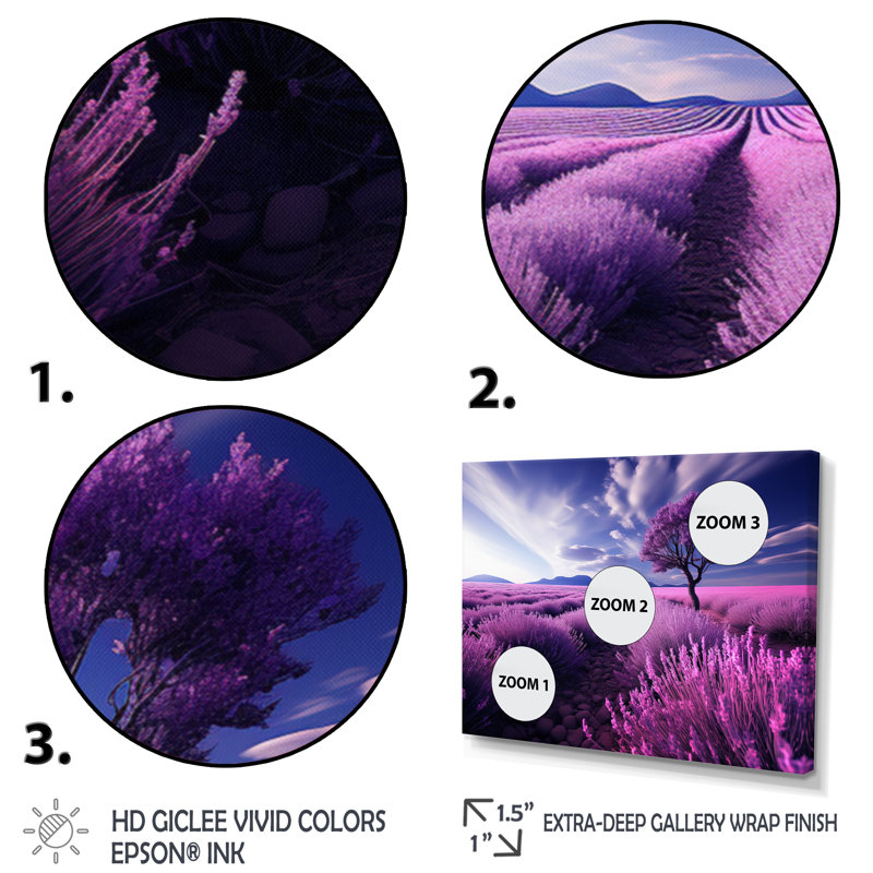 France Lavender Fields Symphony - impression, Cadre flottant doré, H 16 po x l 32 po x P 1 po