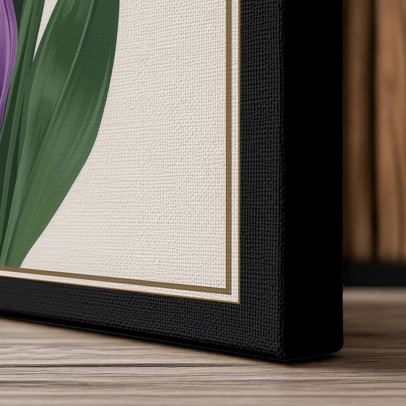 Study in Purple Botanical 1 Piece Wrapped Canvas Wall Art, 36x24 - 91.4 x 61.0 cm, Black Border