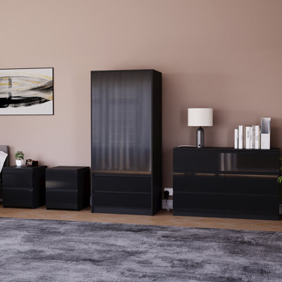 Taniesha 4 Piece Bedroom Set (2 Drawer Bedside Chest X2, 6 Drawer Chest, 2 Door 2 Drawer Wardrobe), (100% FSC)