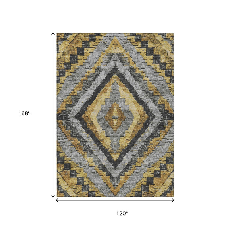 Tapis intérieur/extérieur lavable, motif aztèque doré et gris, 3 m x 4,25 m