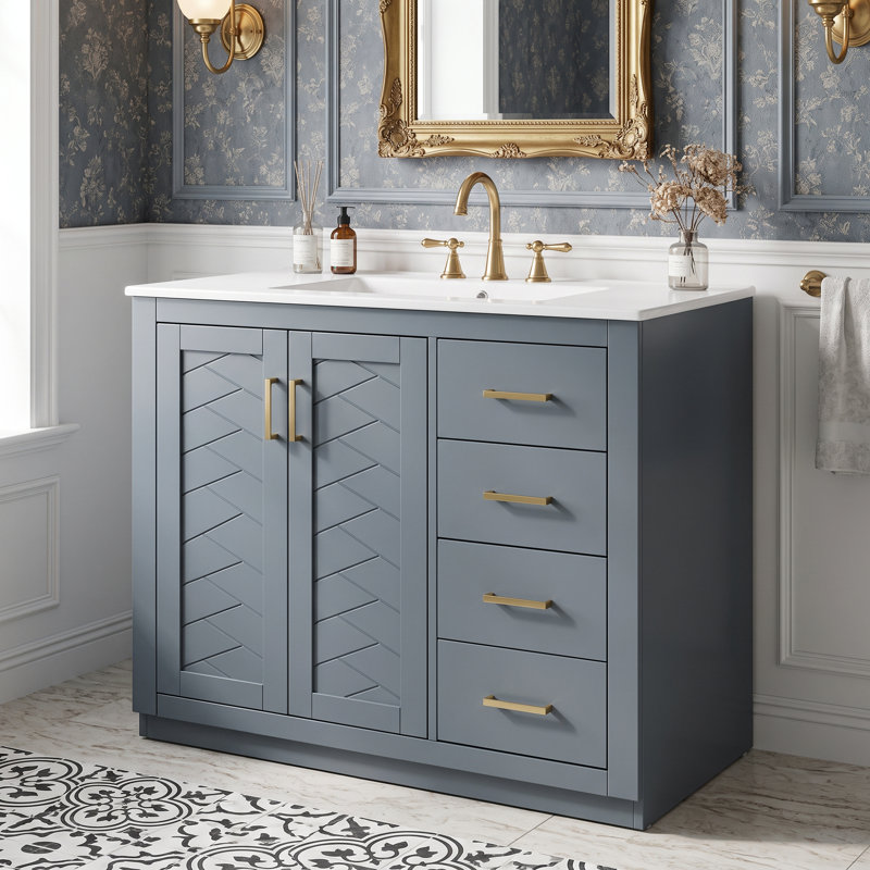 36'' Freestanding Single Sink Bathroom Vanity with Ceramic Top, Blue