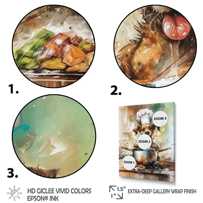 Brown Dog Chef In Kitchen - Dog Kitchen, reproduction d'art encadrée, H 20 po x l 12 po x P 1 po