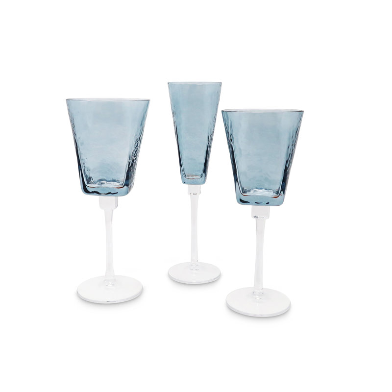 Ensemble de 6 verres à flûte, bleu martelé