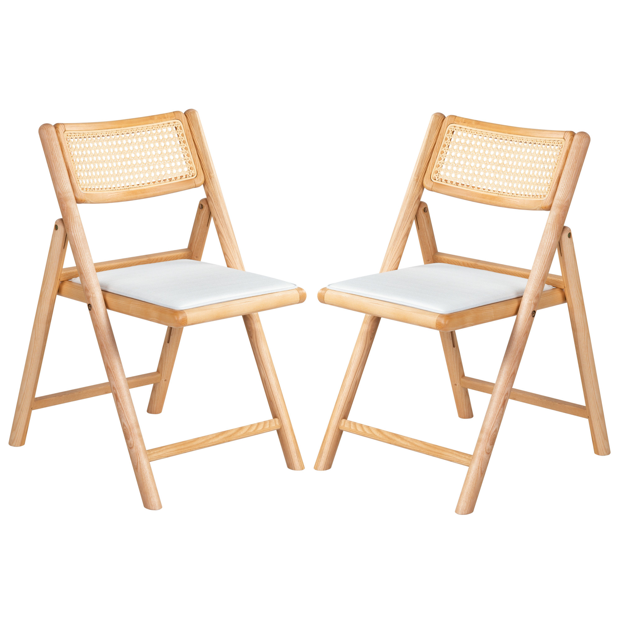 Letta Cane Folding Chairs, Natural/White