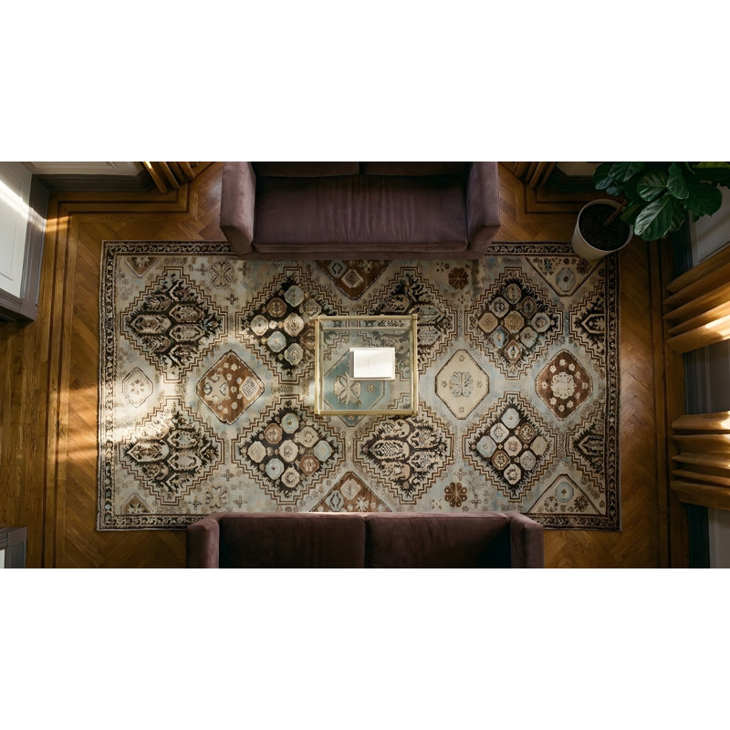 Antique Baku Caucasian Geometric Knotted Rug